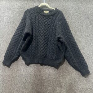 LL Bean Wool Fisherman Sweater Women Medium Gray Made in Ireland Cable Knit